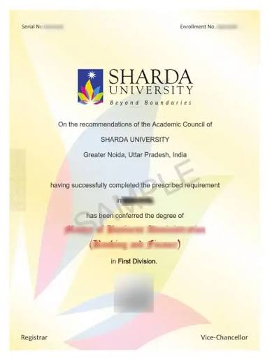 Sharda University Online sample degree certificate